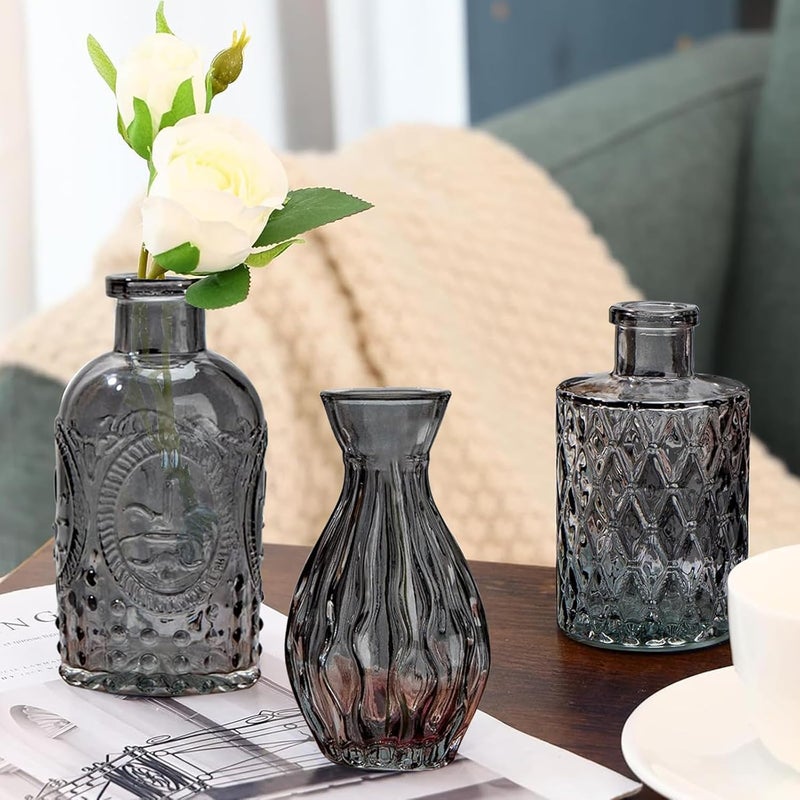 QLOFEI 20 Pcs Black Glass Bud Vases- Set Gray Small Vases for Flowers, Vintage Style Cute Glass in Bulk for Centerpieces Rustic Decorative Flower Wedding Table Home Decor - Image 4
