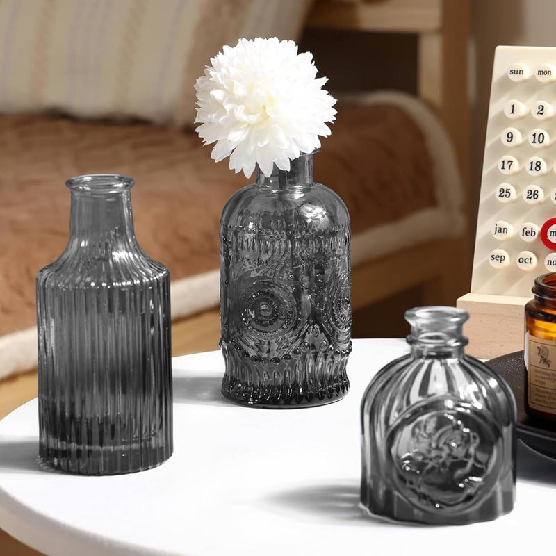 QLOFEI 20 Pcs Black Glass Bud Vases- Set Gray Small Vases for Flowers, Vintage Style Cute Glass in Bulk for Centerpieces Rustic Decorative Flower Wedding Table Home Decor - Image 3