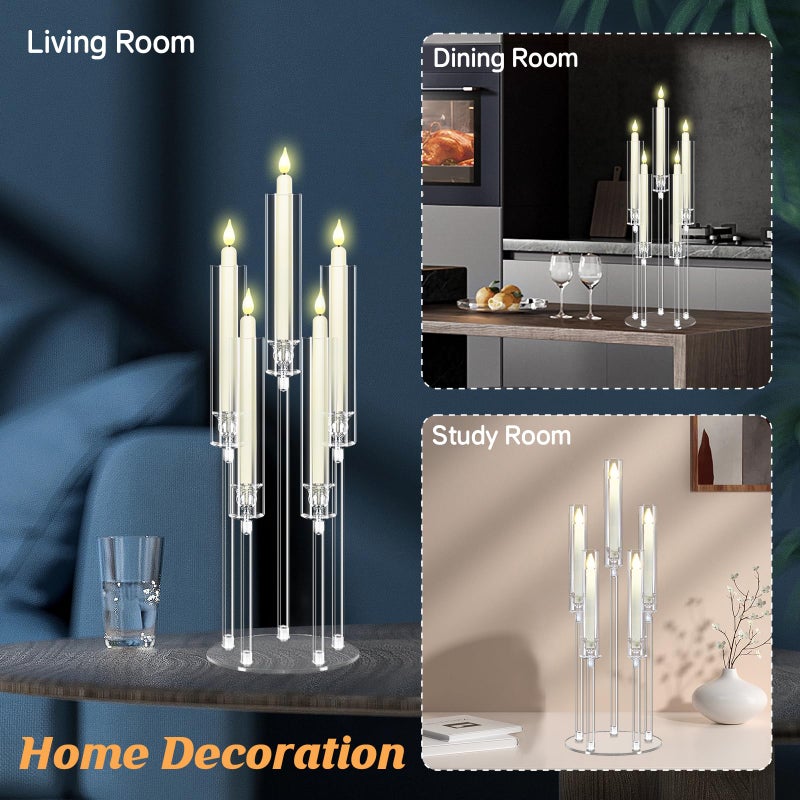 Cherocito Clear 5 Arms Candlesticks Holder with Acrylic Shade for Wedding Table Decorations,26'' Tall Acrylic Candelabra Centerpieces for Candlelight Dinner Party Fireplace Gift Fit LED Candleï¼ˆ6 Pcsï¼‰ - Image 5