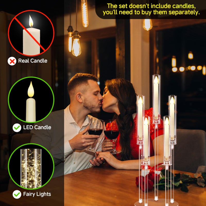 Cherocito Clear 5 Arms Candlesticks Holder with Acrylic Shade for Wedding Table Decorations,26'' Tall Acrylic Candelabra Centerpieces for Candlelight Dinner Party Fireplace Gift Fit LED Candleï¼ˆ6 Pcsï¼‰ - Image 3