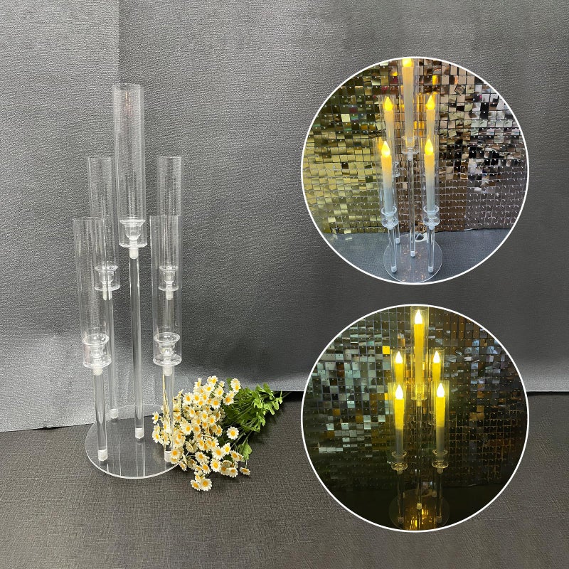 Cherocito Clear 5 Arms Candlesticks Holder with Acrylic Shade for Wedding Table Decorations,26'' Tall Acrylic Candelabra Centerpieces for Candlelight Dinner Party Fireplace Gift Fit LED Candleï¼ˆ6 Pcsï¼‰ - Image 4