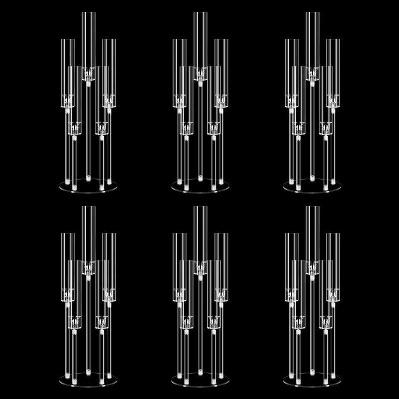 Cherocito Clear 5 Arms Candlesticks Holder with Acrylic Shade for Wedding Table Decorations,26'' Tall Acrylic Candelabra Centerpieces for Candlelight Dinner Party Fireplace Gift Fit LED Candleï¼ˆ6 Pcsï¼‰ - Image 1