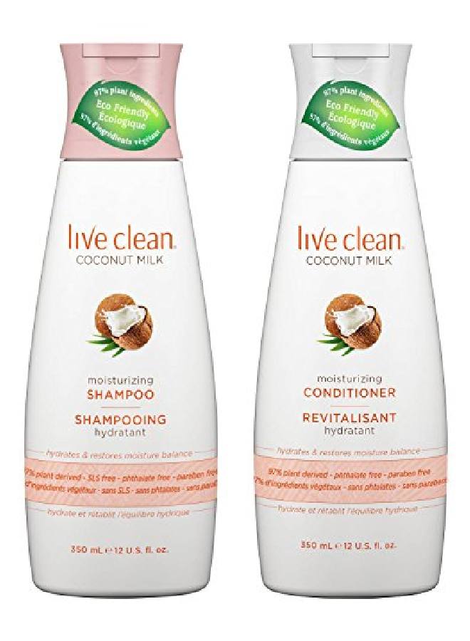 Live Clean Coconut Milk Moisturizing Shampoo And Coconut Milk Moisturizing Conditioner With Certified Organic Coconut Extract And Oil Petrolatumfree Phthalatefree And Parabenfree 12 Oz Each - Image 1