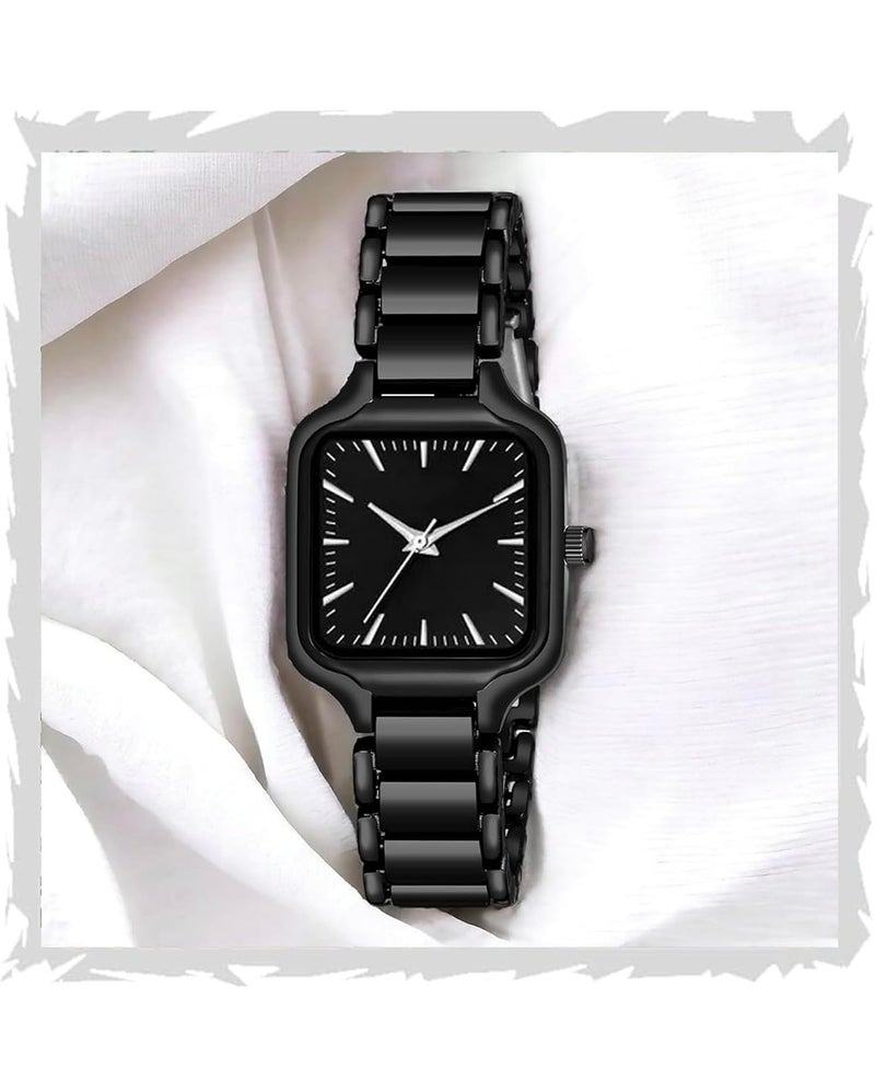 SWADESI STUFF Newly Arrived Square Dial Black Stainless Steel Strap Casual Elegant Watch for Women - Sleek and Stylish Design (Black) - Image 1