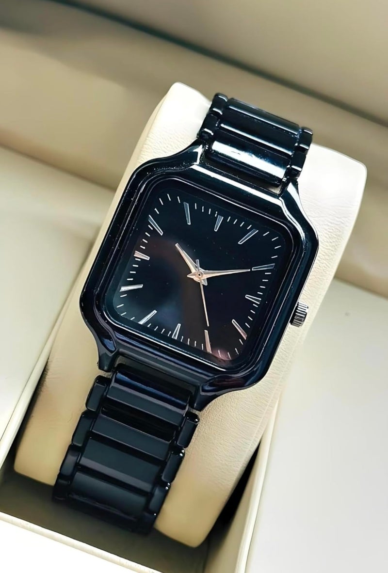 SWADESI STUFF Newly Arrived Square Dial Black Stainless Steel Strap Casual Elegant Watch for Women - Sleek and Stylish Design (Black) - Image 4