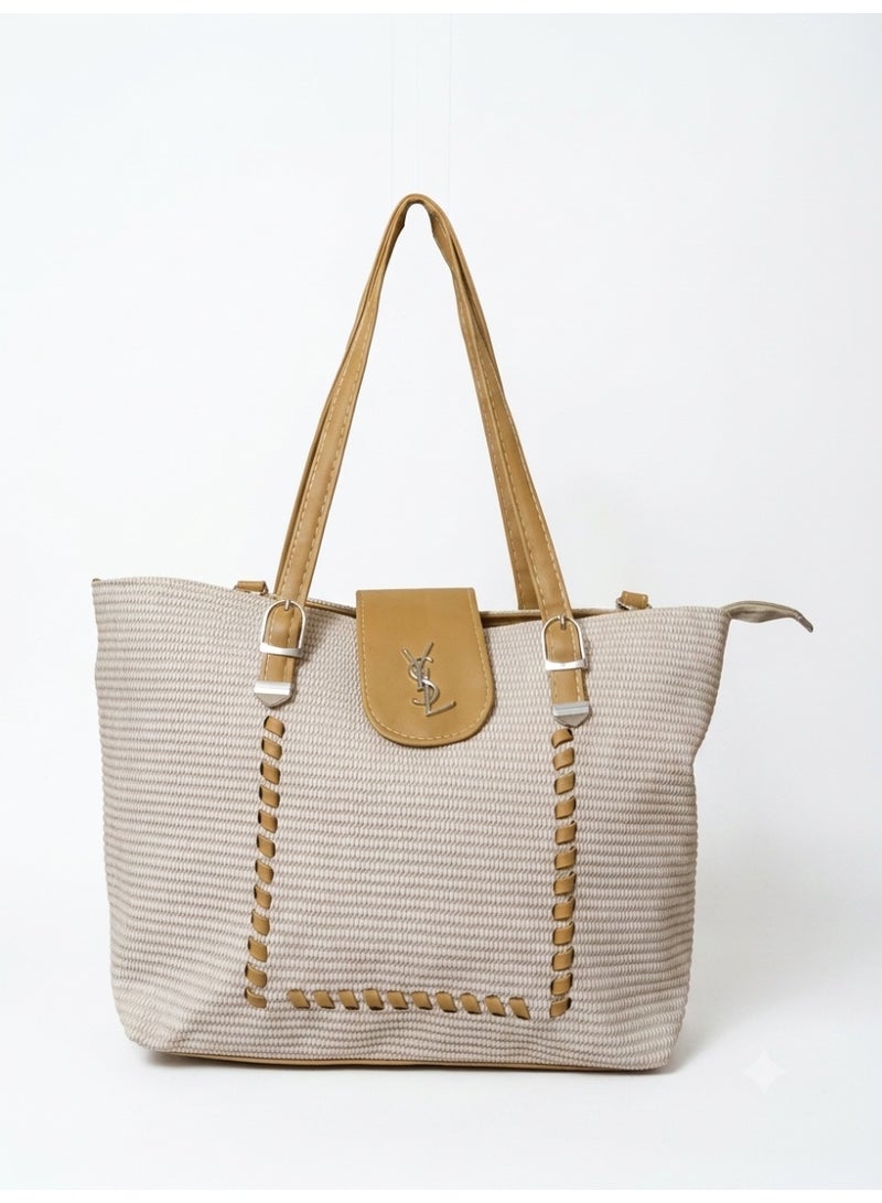 Women's Handbag, Elegant Design,with Detachable Strap and Multiple Inner Pockets (Beige)