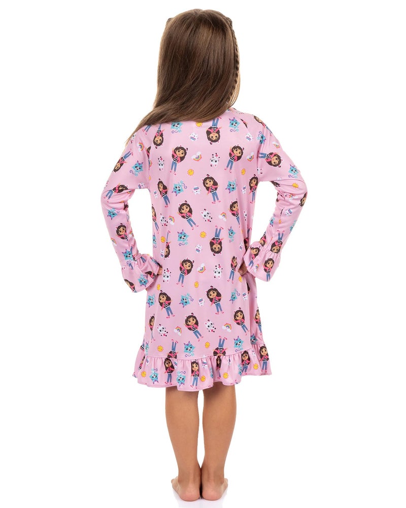 INTIMO Gabby's Dollhouse Pajama Toddler Girl's A-meowzing Long Sleeve Ruffle Nightgown (2T) Pink - Image 2