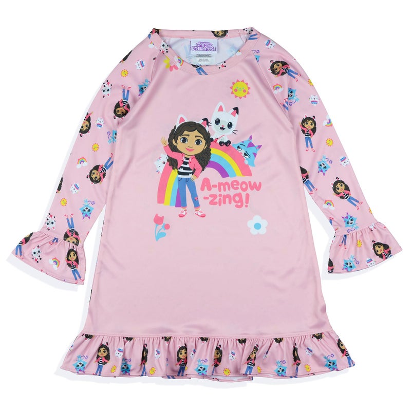 INTIMO Gabby's Dollhouse Pajama Toddler Girl's A-meowzing Long Sleeve Ruffle Nightgown (2T) Pink - Image 3