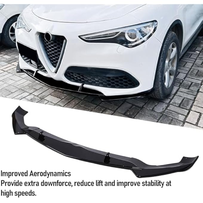 Luocute Front Bumper Lip Compatible with Stelvio 2017 and Later, Splitter Spoiler Diffuser Protector Replacement Guard Wing Body Kit Air Dam Accessories, Glossy Black - Image 2