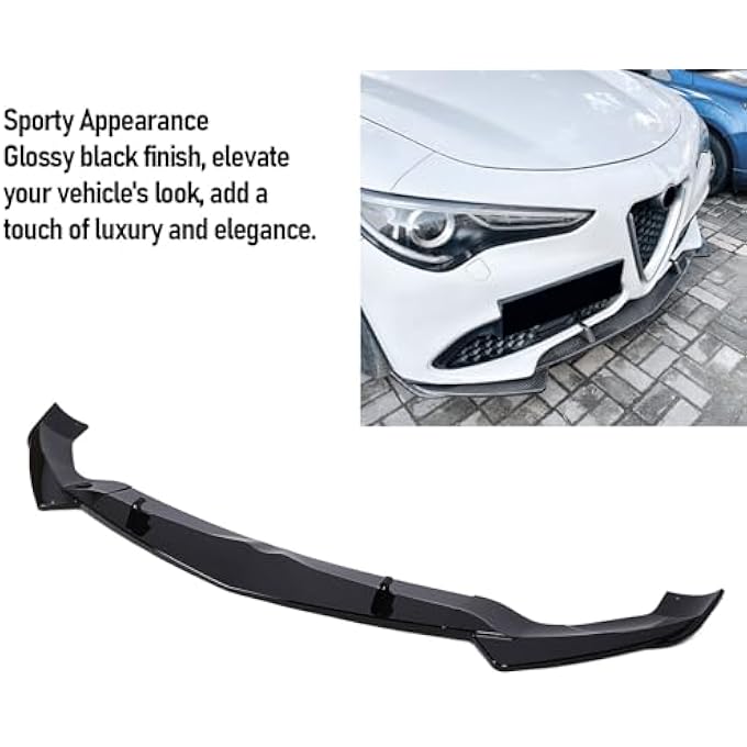 Luocute Front Bumper Lip Compatible with Stelvio 2017 and Later, Splitter Spoiler Diffuser Protector Replacement Guard Wing Body Kit Air Dam Accessories, Glossy Black - Image 4