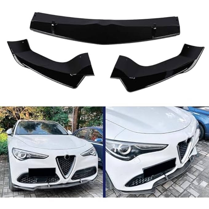 Luocute Front Bumper Lip Compatible with Stelvio 2017 and Later, Splitter Spoiler Diffuser Protector Replacement Guard Wing Body Kit Air Dam Accessories, Glossy Black - Image 5