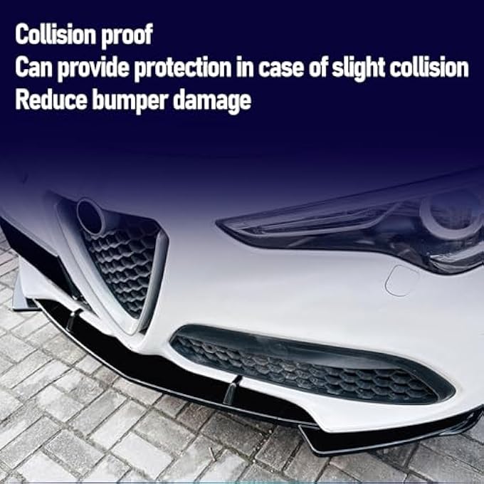 Luocute Front Bumper Lip Compatible with Stelvio 2017 and Later, Splitter Spoiler Diffuser Protector Replacement Guard Wing Body Kit Air Dam Accessories, Glossy Black - Image 3