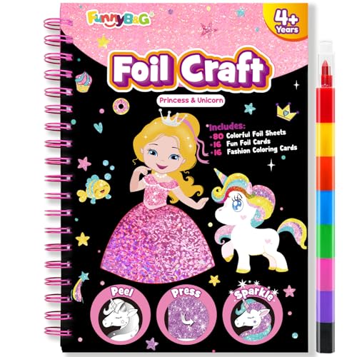 FUNNYB&G Foil Art Craft Activity for Kids - Halloween Crafts Gift Party Favors for Kids Fun Art Supplies Creative Birthday Gift Travel Toys for Girls Boys 4 5 6 7 8 9 Years Old(Princess) - Image 1