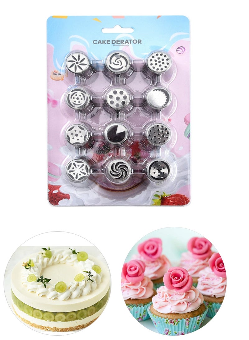 12 Pcs/Set 2 Flower Frosting Nozzles Russian Piping Tips for Cookie Cupcake Cake Decorating 
﻿ - Image 1