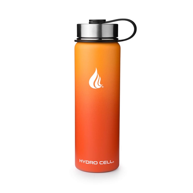 HYDRO CELL Stainless Steel Triple Insulated Water Bottle  2 Lids (64oz 40oz 32oz 24oz 18oz 14oz) Metal Vacuum Flask with Modern Leakproof Sport Straw Design for Kids and Adults (Red/Orange 24oz) - Image 3