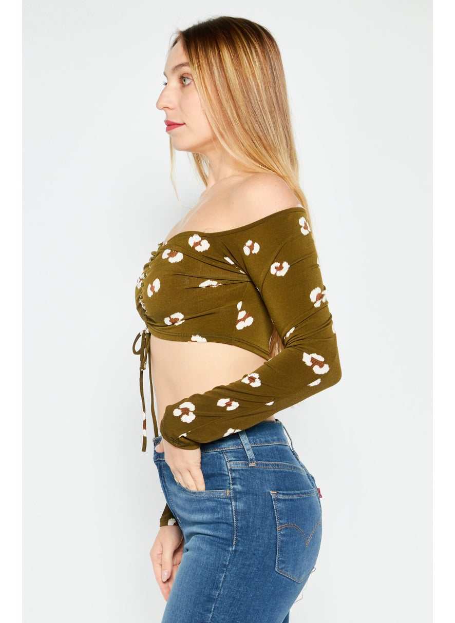 Women Straight Across Long Sleeve Allover Print Top, Dark Olive - pzsku/ZA0F7B43929895A6D9B13Z/45/_/1724350988/f18c7fc6-0208-4898-aba1-e4b4fc3ee080