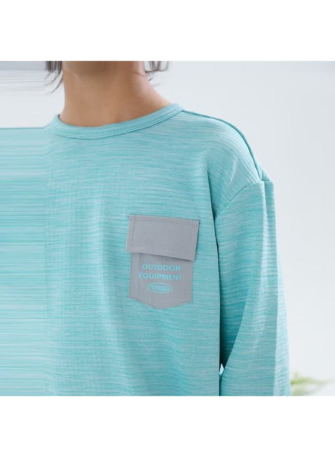 Mipoo Autumn New Plaid Fleece Crew Neck Long Sleeve T-shirt Blue 140cm - Image 4