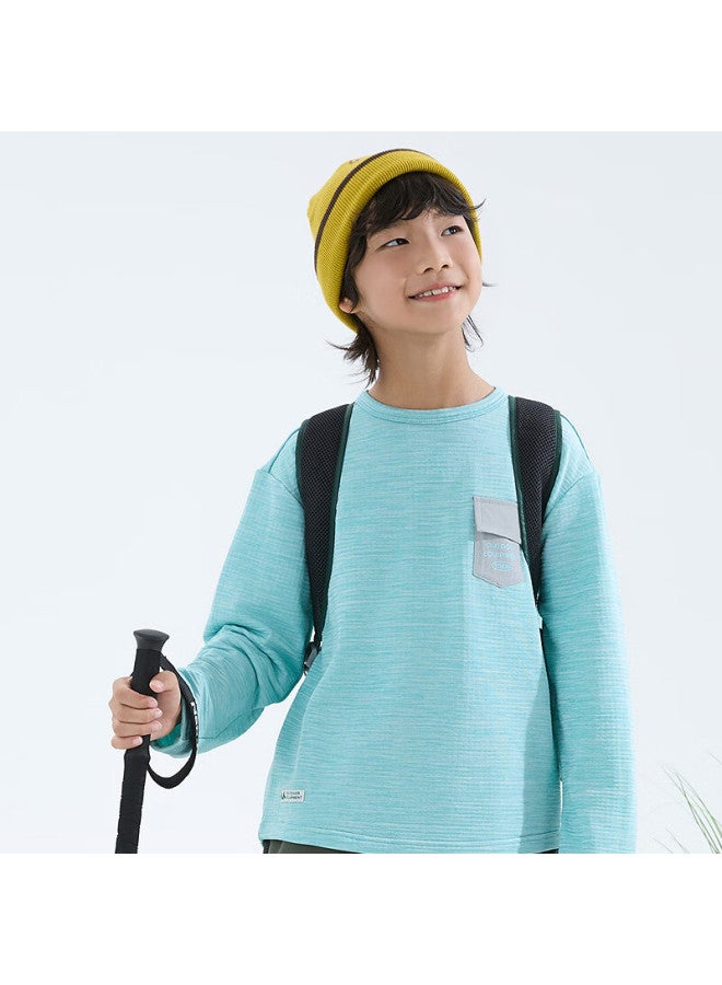 Mipoo Autumn New Plaid Fleece Crew Neck Long Sleeve T-shirt Blue 140cm - Image 1