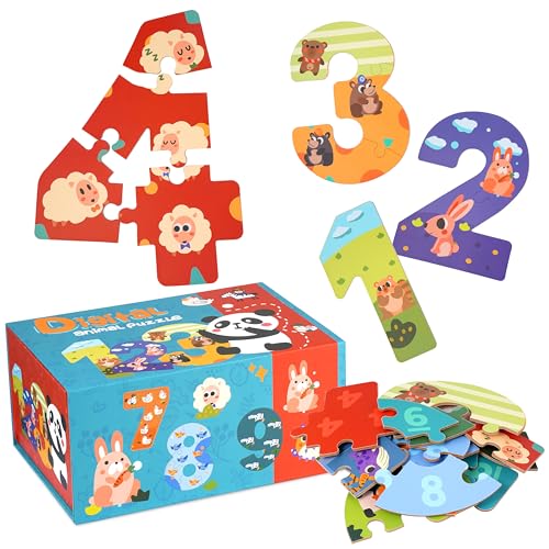 JCREN Wooden Puzzles for Kids Montessori Numbers Puzzles Animal Puzzle for Toddlers Preschool Learning Toys Educational STEM for Boys Girls Ages 3 - Image 1