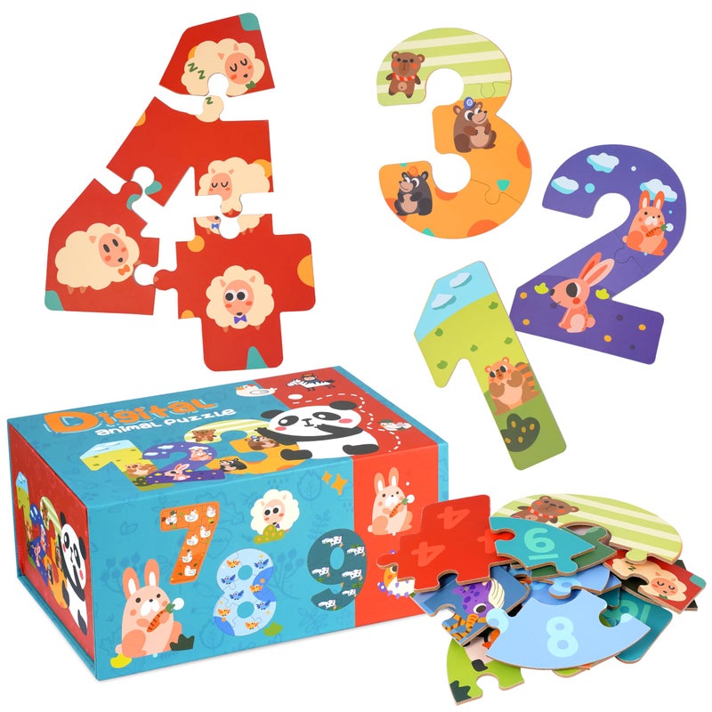 JCREN Wooden Puzzles for Kids Montessori Numbers Puzzles Animal Puzzle for Toddlers Preschool Learning Toys Educational STEM for Boys Girls Ages 3 - Image 3