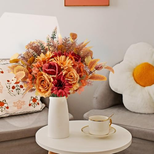 Pusuny 2 Pcs Artificial Fall Flowers Bouquet for Decoration, Fall Fake Silk Flower Arrangement Faux Autumn Flowers Fall Decorations for Home Indoor Office Wedding Bride Bouquets Table Centerpieces Fall Decor - Image 2