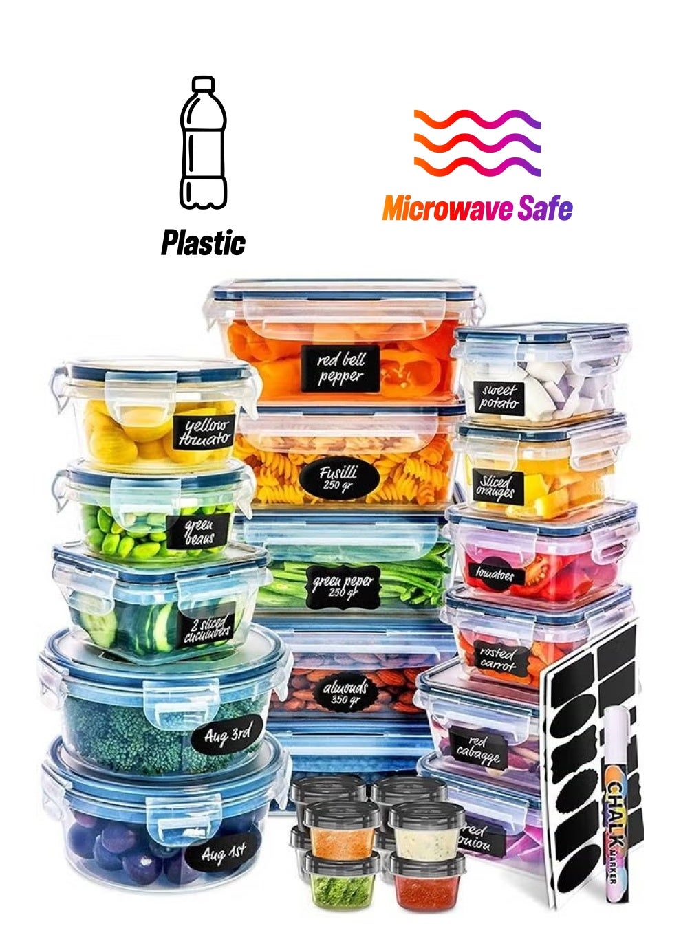 24-Piece Food Storage Container Set Plastic Leak-Proof BPA-Free Containers for Kitchen Organization Meal Prepare Lunch Containers Includes Labels