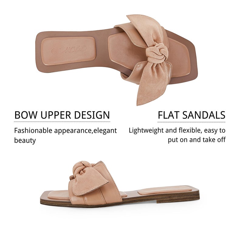 LAICIGO Womens Slip on Bow Sandals Dressy Comfortable Flat Sandals Square Toe Summer Slides - Image 4