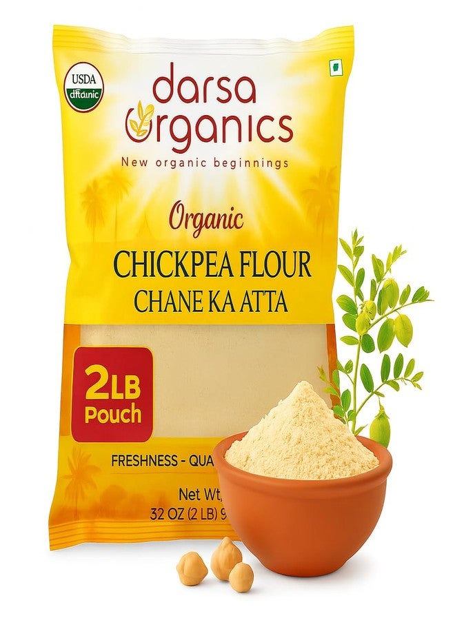 Darsa Organics Chickpea Flour 2 lb - Premium Stone Ground Besan Flour - Gluten Free Garbanzo Bean Flour for Baking and Cooking - Non-GMO Gram Flour, Chemical Free, Vacuum Sealed Bag - Image 1