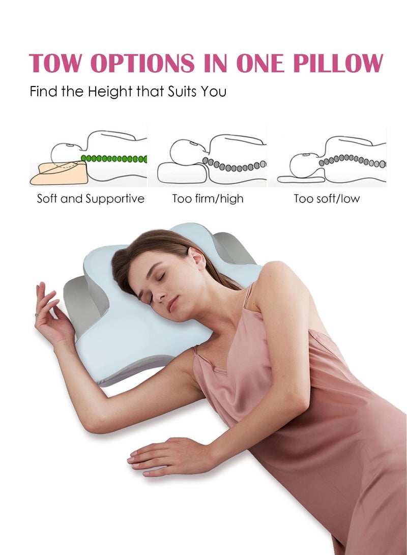 Meishida Cervical Pillow Neck Pillow for Pain Relief Sleeping, Orthopedic Contour Memory Foam Pillows for Bed with Cooling Pillow Covers, Adjustable Ergonomic Pillows for Back Stomach Side Sleeper - Blue  - Image 2
