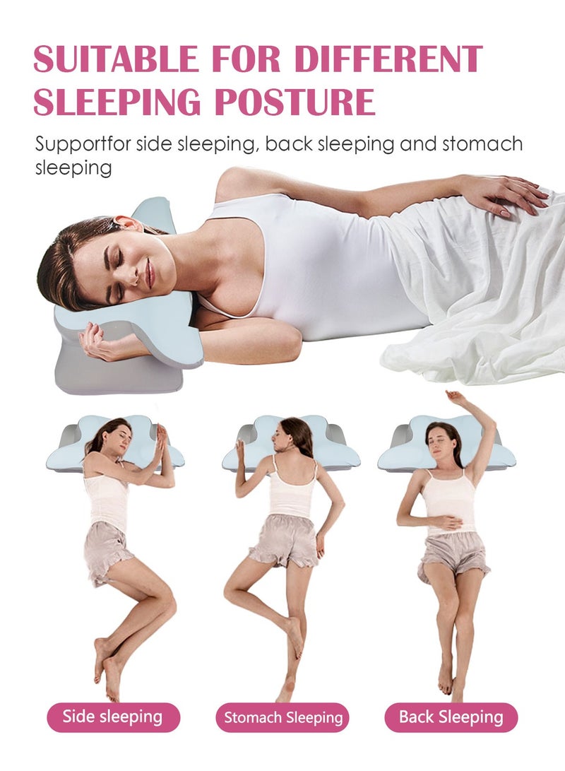 Meishida Cervical Pillow Neck Pillow for Pain Relief Sleeping, Orthopedic Contour Memory Foam Pillows for Bed with Cooling Pillow Covers, Adjustable Ergonomic Pillows for Back Stomach Side Sleeper - Blue  - Image 3