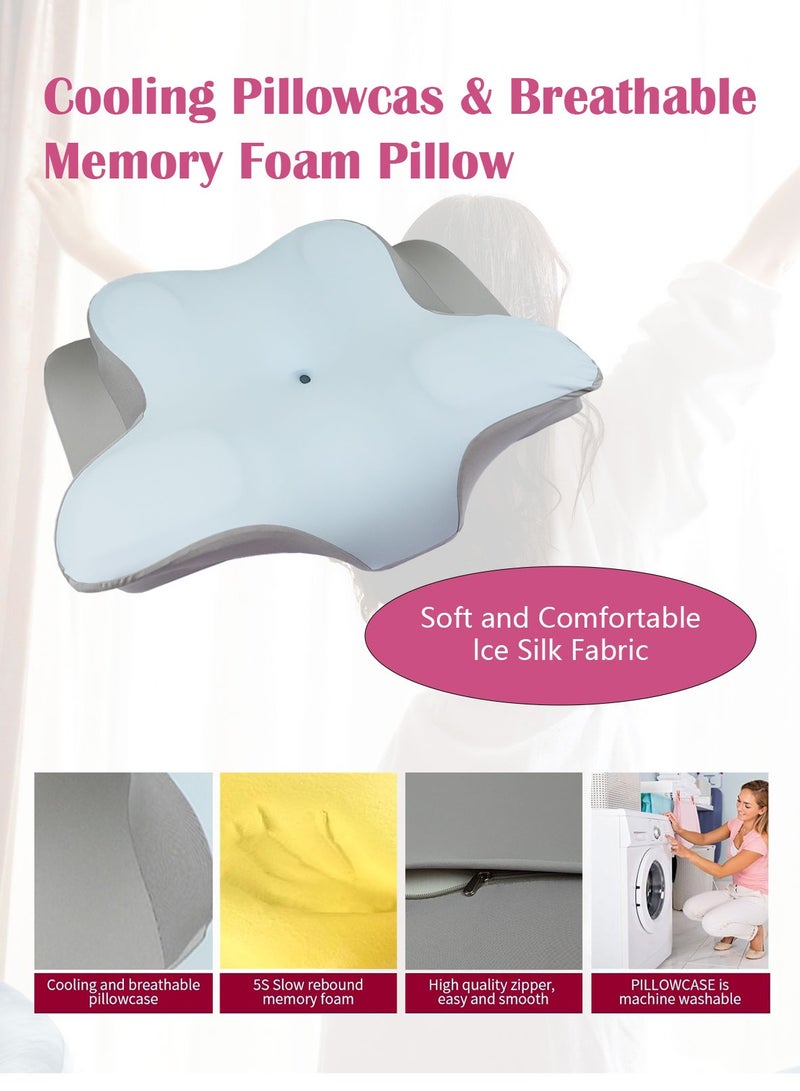 Meishida Cervical Pillow Neck Pillow for Pain Relief Sleeping, Orthopedic Contour Memory Foam Pillows for Bed with Cooling Pillow Covers, Adjustable Ergonomic Pillows for Back Stomach Side Sleeper - Blue  - Image 5