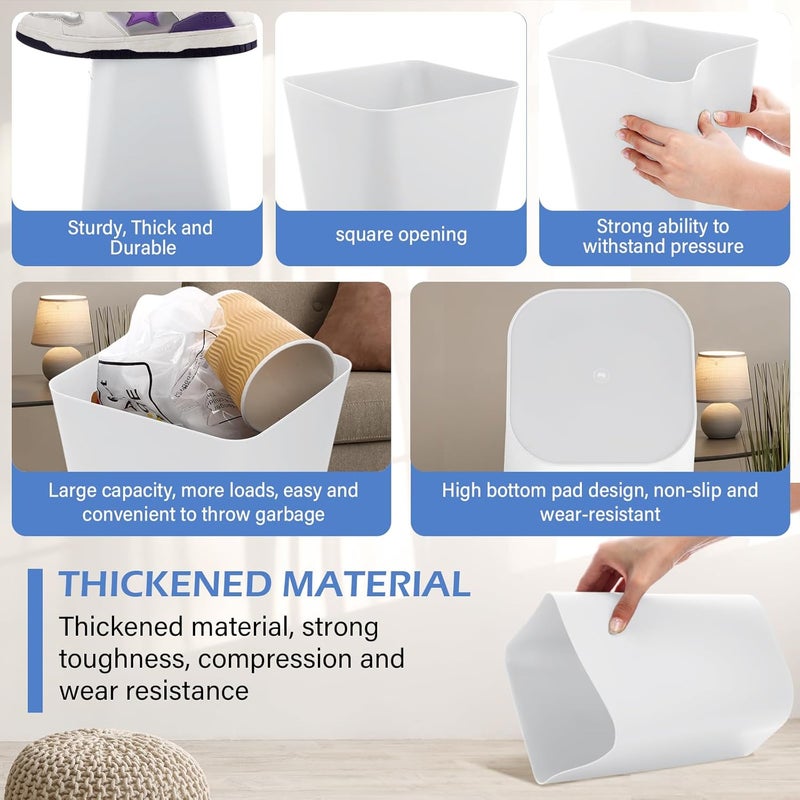 Hoolerry 9 Pieces Garbage Can 2 Gallon Small Trash Cans Bulk Bathroom Trash Bin Plastic Wastebasket Square for Bedroom Slim Bathroom Trashcan Small Container for Kitchen Office Home(White) - Image 4