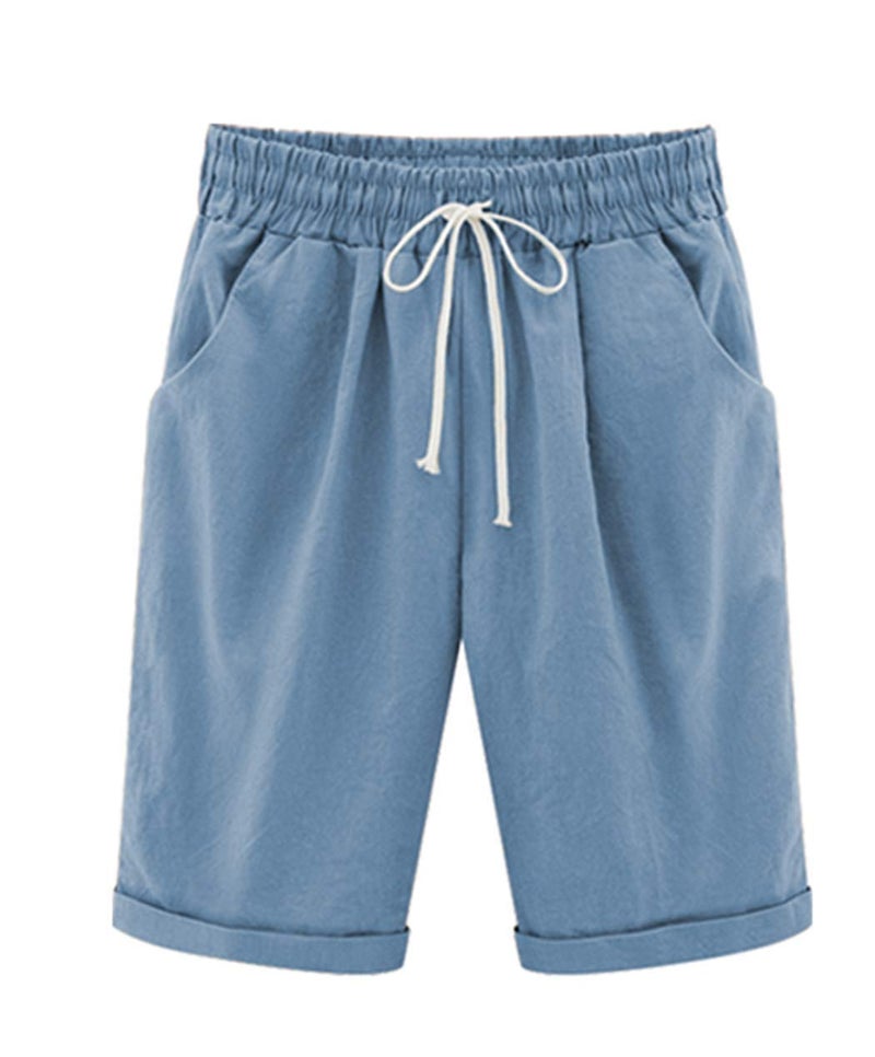 Vcansion Women's Drawstring Elastic Waist Shorts Plus Size Shorts Light Blue Asian 2XL/US 8-10 - Image 1