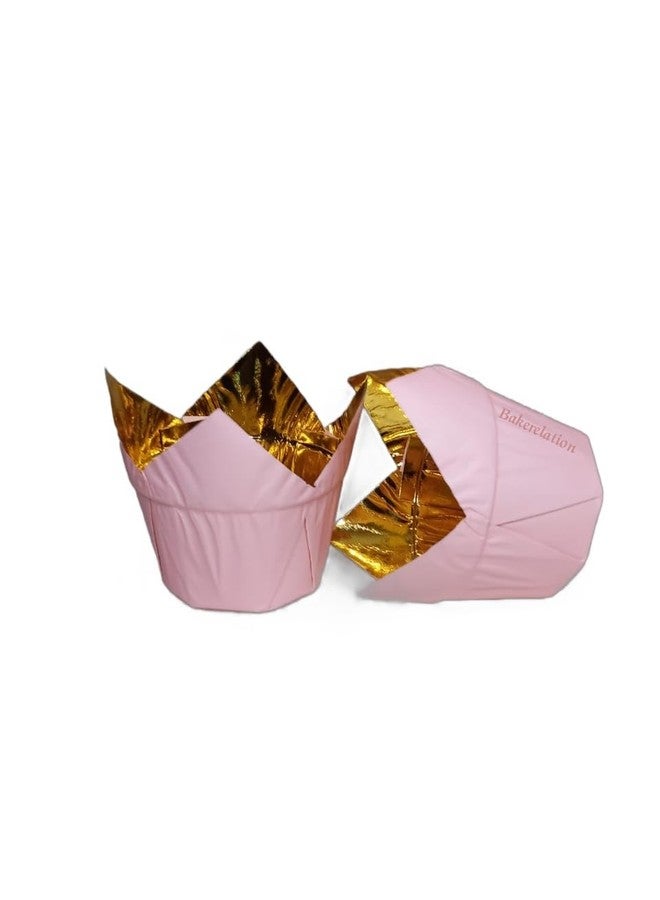 Bakerelation Tulip Cup Cake Liners Pink Golden Tulip Cup Cake Liners 100pcs - Image 4