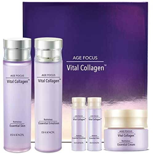 ISA KNOX AGE FOCUS VITAL COLLAGEN SKINCARE GIFT SET (370ml / 12.51 Fl Oz) - Korean Luxury Premium High-end Skin Toner, Emulsion Lotion, Cream by LG BEAUTY. Hydrolyzed Collagen, - Image 1