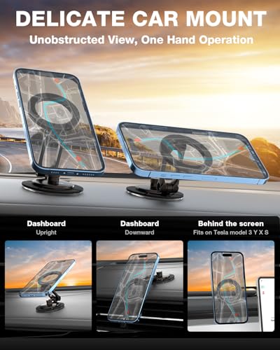 Smolink Tesla Phone Mount All Metal Strong Magnet Magnetic Phone Holder for Car Dashborad and Tesla Model 3YSX Foldable Hidden for MagSafe Car Mount Fit for iPhone All Phones Black - Image 3