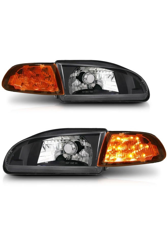 M-AUTO Headlight Assembly Pair Left+Right Compatible with 1992 1993 1994 1995 Honda Civic 2/3Dr - Black Housing Clear Lens Crystal Amber Corner - Image 1