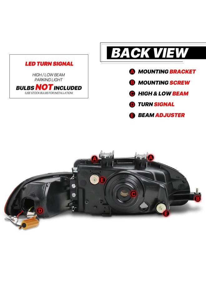 M-AUTO Headlight Assembly Pair Left+Right Compatible with 1992 1993 1994 1995 Honda Civic 2/3Dr - Black Housing Clear Lens Crystal Amber Corner - Image 4