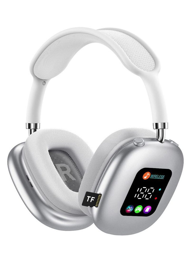 Over Head Headphones Wireless Bluetooth Earphones with LED Digital Display, Lightweight Headset, Deep Bass for Home Office Cellphone PC Ect（Sliver） - Image 1