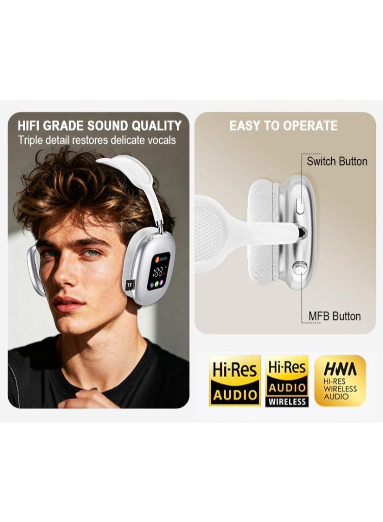 Over Head Headphones Wireless Bluetooth Earphones with LED Digital Display, Lightweight Headset, Deep Bass for Home Office Cellphone PC Ect（Sliver） - Image 3