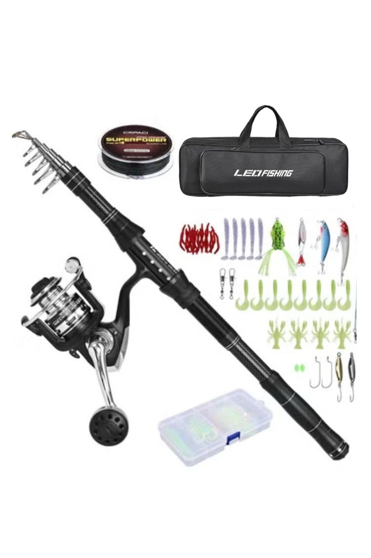 مجموعة صنارة صيد قابلة للتمديد مع بكرة، مجموعة كاملة، قضيب صيد من ألياف الكربون، مجموعة طعوم، مجموعة سفر محمولة مع حقيبة حمل للصيد في البحر والمياه العذبة - Image 1