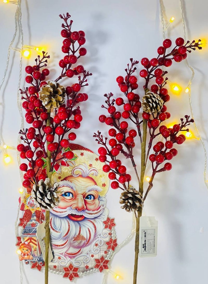 غصن توت اصطناعية والصنوبر  لزينة شجرة الكريسماس  بلون احمر شجرة عيد الميلاد 57 سم - Image 2