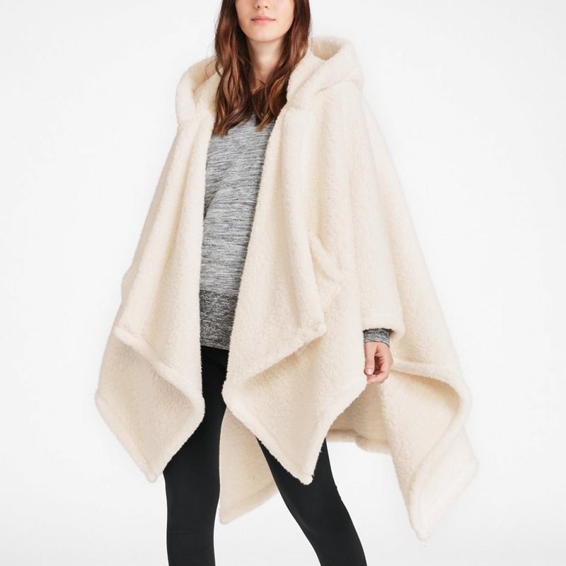 CUBRIDGE Super Soft Wearable Blanket, Comfy Poncho Throw with Hoodie & Pockets for Bed Office, Adult Oversized Warm Blankets, White - Image 2