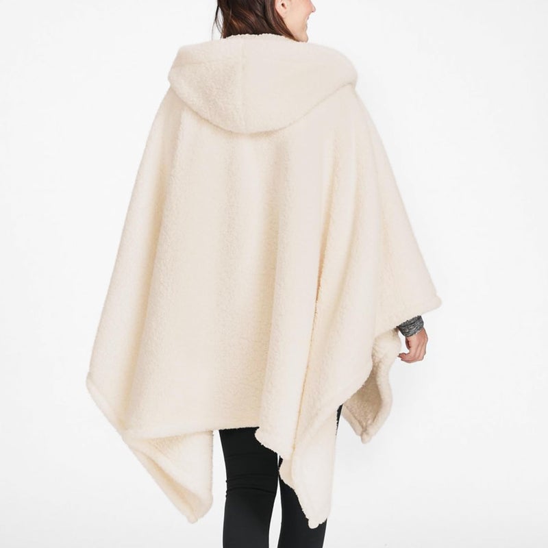 CUBRIDGE Super Soft Wearable Blanket, Comfy Poncho Throw with Hoodie & Pockets for Bed Office, Adult Oversized Warm Blankets, White - Image 3