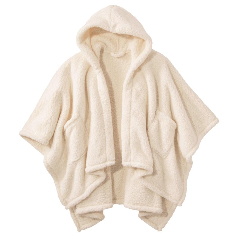 CUBRIDGE Super Soft Wearable Blanket, Comfy Poncho Throw with Hoodie & Pockets for Bed Office, Adult Oversized Warm Blankets, White - Image 1