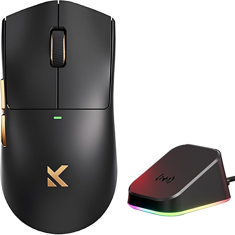 Hyekit فأرة الألعاب الإلكترونية MCHOSE K7 Ultra اللاسلكية مع منصة شحن مغناطيسية، مستشعر بصري PAW3950، معدل استطلاع ثنائي 8K، دقة تصل إلى 42K DPI، وزن خفيف يبلغ 59 جرامًا، 5 أزرار قابلة للبرمجة، بطارية تدوم لمدة 130 ساعة (لون أسود). - Image 1