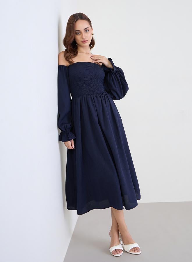 ستايلي فستان ميدي بأكتاف مكشوفة - Image 1