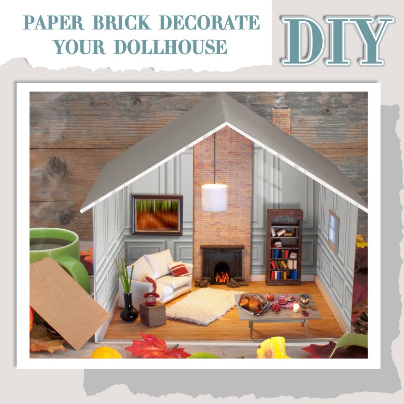 Flutesan 12 Pcs Miniature Dollhouse Wallpaper and Flooring Peel and Stick Mini DIY Self Adhesive Dollhouse Accessories 8.27 x 11.69 Inch (Vintage Artistic) - Image 3