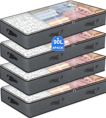 BiCINE 4 Pack Under Bed Storage, 90L Collapsible Closet Containers Organizers and Under Bed Storage Bins, Underbed Storage Bags for Wrapping Paper, Blanket, Towels, Clothes, Comforter, Sweaters, Linen Sheet - Image 1