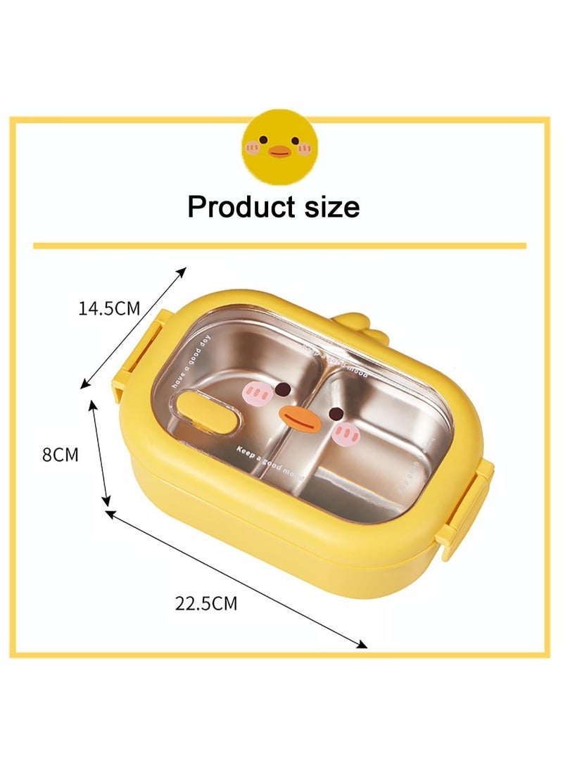 HaHaHai Creative Lunch Box, Children'S Portable Thermal Box,Cute Duck Pattern + Seal + Stainless Steel + Compartment + Leak-Proof, for School/Picnic/Travel, Yellow - Image 2